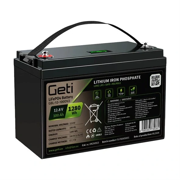 Baterie LiFePO4 GETI GBL-12-100DV2 12,8V 100Ah Displej