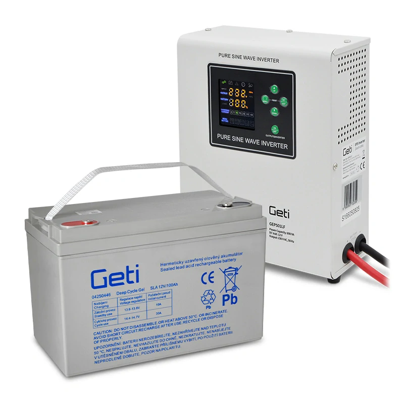 Záložní zdroj GETI GEP501LF sinus 500W nástěnný + baterie 100Ah