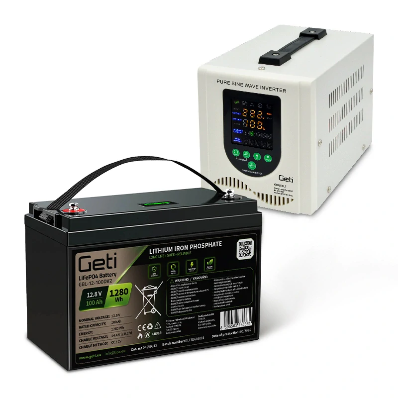 Záložní zdroj GETI GEP500LF sinus 500W (800VA) + baterie LiFePO4 100Ah