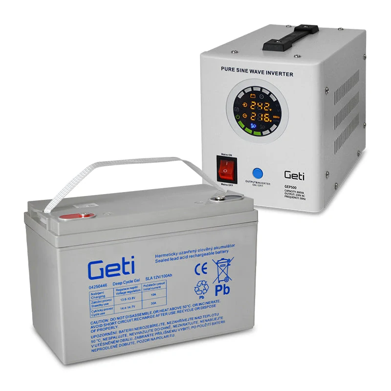 Záložní zdroj GETI GEP500 sinus 500W + baterie 100Ah